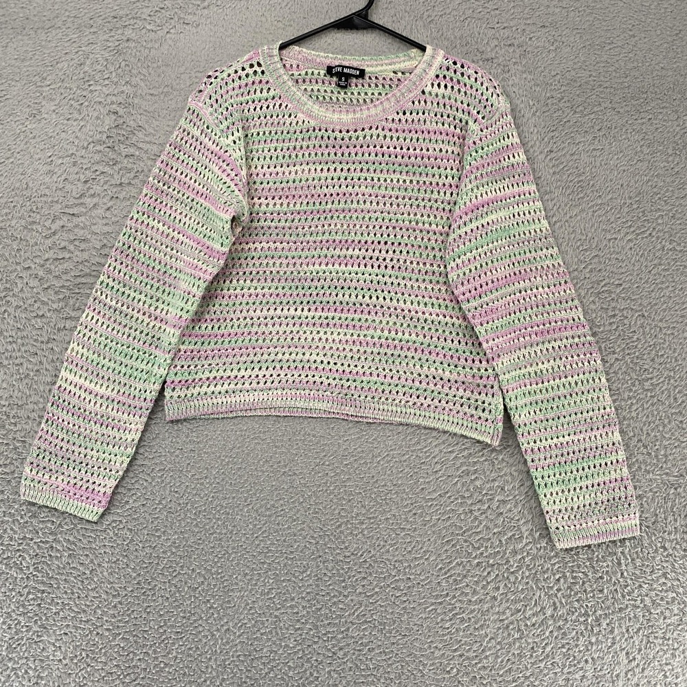 Steve Madden Fairy Sweater Womens Small Pastel Stripe Open Knit Ethereal Crochet